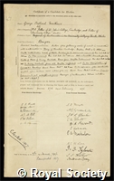 Mathews, George Ballard: certificate of election to the Royal Society