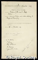 Hoff, Jacobus Hendrik Van't: certificate of election to the Royal Society