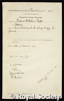 Pfeffer, Wilhelm Friedrich Philipp: certificate of election to the Royal Society