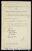 Maxwell, Sir; Herbert Eustace: certificate of election to the Royal Society