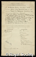 Buchan, Alexander: certificate of election to the Royal Society