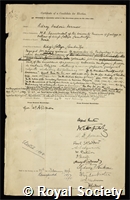 Harmer, Sir Sidney Frederic: certificate of election to the Royal Society