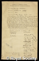 McMahon, Charles Alexander: certificate of election to the Royal Society