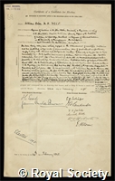 Osler, Sir William: certificate of election to the Royal Society