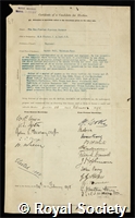 Parsons, Sir Charles Algernon: certificate of election to the Royal Society