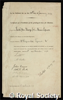 Shaw-Lefevre, George John, Baron Eversley: certificate of election to the Royal Society