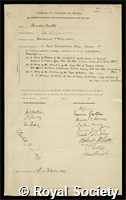 Booth, Charles: certificate of election to the Royal Society