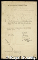 Gamble, James Sykes: certificate of election to the Royal Society