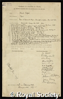 Threlfall, Sir Richard: certificate of election to the Royal Society