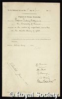 Boltzmann, Ludwig: certificate of election to the Royal Society