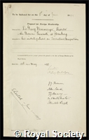 Neumayer, Georg Balthasar von: certificate of election to the Royal Society