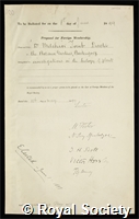 Treub, Melchior: certificate of election to the Royal Society