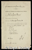 Romer, Sir Robert: certificate of election to the Royal Society