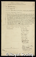 Farmer, Sir John Bretland: certificate of election to the Royal Society