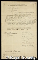 Sell, William James: certificate of election to the Royal Society