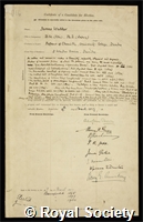 Walker, Sir James: certificate of election to the Royal Society