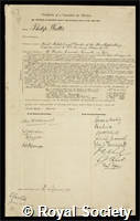 Watts, Sir Philip: certificate of election to the Royal Society