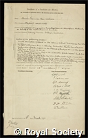 Wilson, Charles Thomson Rees: certificate of election to the Royal Society