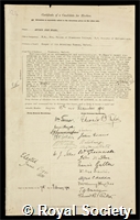 Evans, Sir Arthur John: certificate of election to the Royal Society