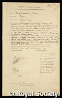 Jackson, Sir Henry Bradwardine: certificate of election to the Royal Society