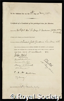 Goldie, Sir George Dashwood Taubman: certificate of election to the Royal Society