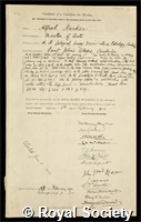 Harker, Alfred: certificate of election to the Royal Society