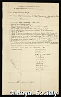Hough, Sydney Samuel: certificate of election to the Royal Society