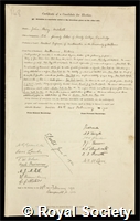 Michell, John Henry: certificate of election to the Royal Society