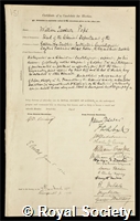 Pope, Sir William Jackson: certificate of election to the Royal Society
