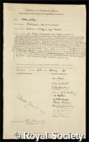 Willey, Arthur: certificate of election to the Royal Society