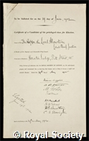 Webster, Richard Everard, Viscount Alverstone: certificate of election to the Royal Society