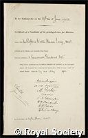 Long, Walter Hume, 1st Viscount Long of Wraxall: certificate of election to the Royal Society