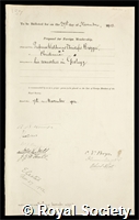 Brogger, Waldemar Christofer: certificate of election to the Royal Society