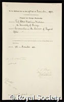 Michelson, Albert Abraham: certificate of election to the Royal Society