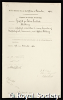 Solms-Laubach, Herman Graf zu: certificate of election to the Royal Society