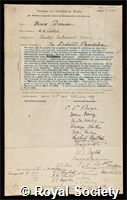 Darwin, Sir Horace: certificate of election to the Royal Society