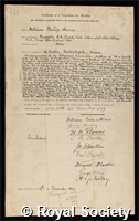Hiern, William Philip: certificate of election to the Royal Society