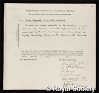 Mallock, Henry Reginald Arnulph: certificate of election to the Royal Society