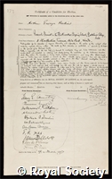 Perkin, Arthur George: certificate of election to the Royal Society