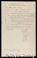 Whitehead, Alfred North: certificate of election to the Royal Society