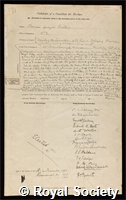 Brodie, Thomas Gregor: certificate of election to the Royal Society