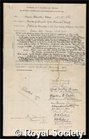 Dobbie, Sir James Johnston: certificate of election to the Royal Society