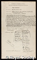 Marshall, Hugh: certificate of election to the Royal Society