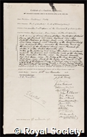 Watts, William Whitehead: certificate of election to the Royal Society