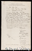 Field, Sir Arthur Mostyn: certificate of election to the Royal Society