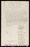 Lamplugh, George William: certificate of election to the Royal Society