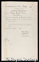 Vries, Hugo De: certificate of election to the Royal Society