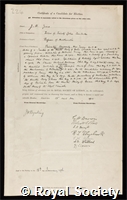 Jeans, Sir James Hopwood: certificate of election to the Royal Society
