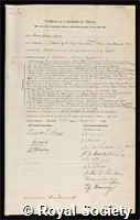 Lyons, Sir Henry George: certificate of election to the Royal Society