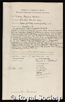 Benham, Sir William Blaxland: certificate of election to the Royal Society